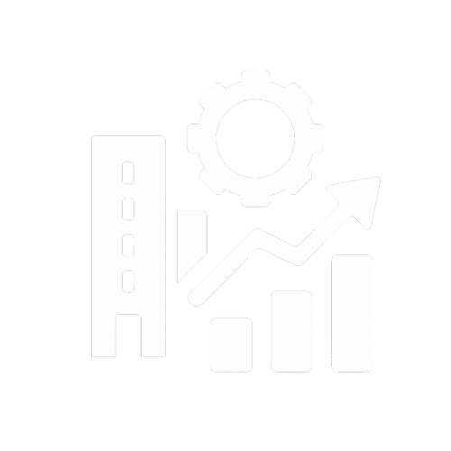 Building, gear, and rising graph icon — scalable, efficient IT infrastructure designed to support business expansion across the Twin Cities by McNallan Technology